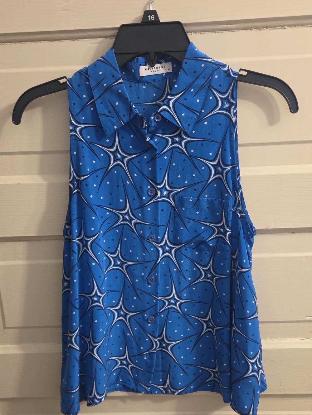 Equipment Bright Blue Sleeveless Collared Button-Down Blouse